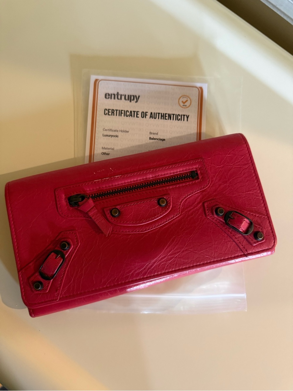 Balenciaga Classic Motocross Continental Money Wallet – Pink Leather